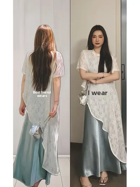 Summer 2026 Fashionable Lace Top And Midi Skirt Set Women's Pure Color Strapless Dress Asymmetric Design Breathable Polyester
Summer 2026 Fashionable Lace Top And Midi Skirt Set Women's Pure Color Strapless Dress Asymmetric Design Breathable Polyester