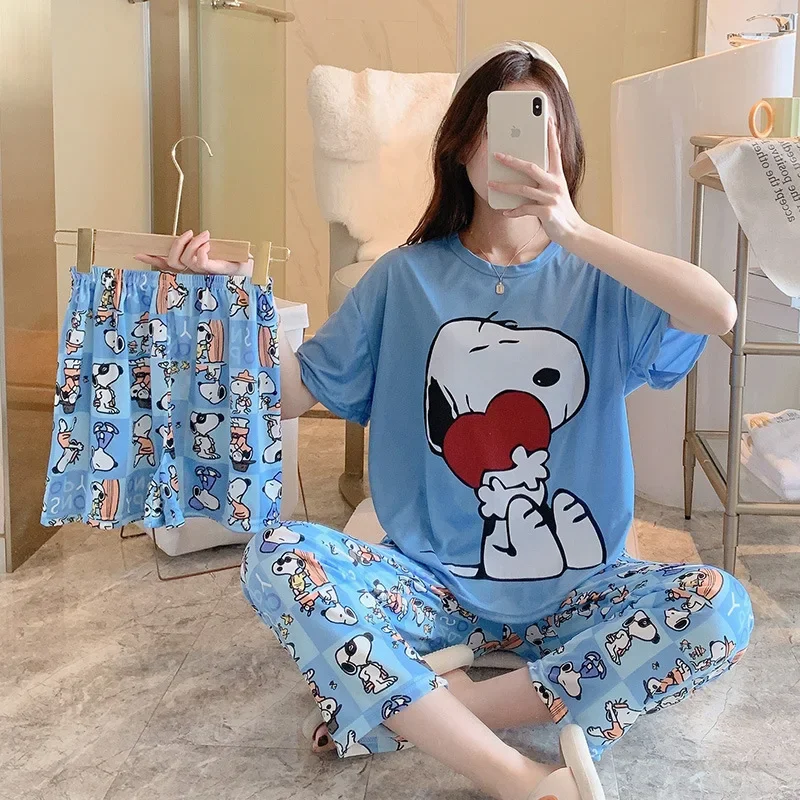 New Kawaii Snoopy Mickey Mouse Minnie Mouse Pajamas Summer Three Piece Suit Loose Cute Home Clothing Cartoon Home Wear Girl Gift
New Kawaii Snoopy Mickey Mouse Minnie Mouse Pajamas Summer Three Piece Suit Loose Cute Home Clothing Cartoon Home Wear Girl Gift