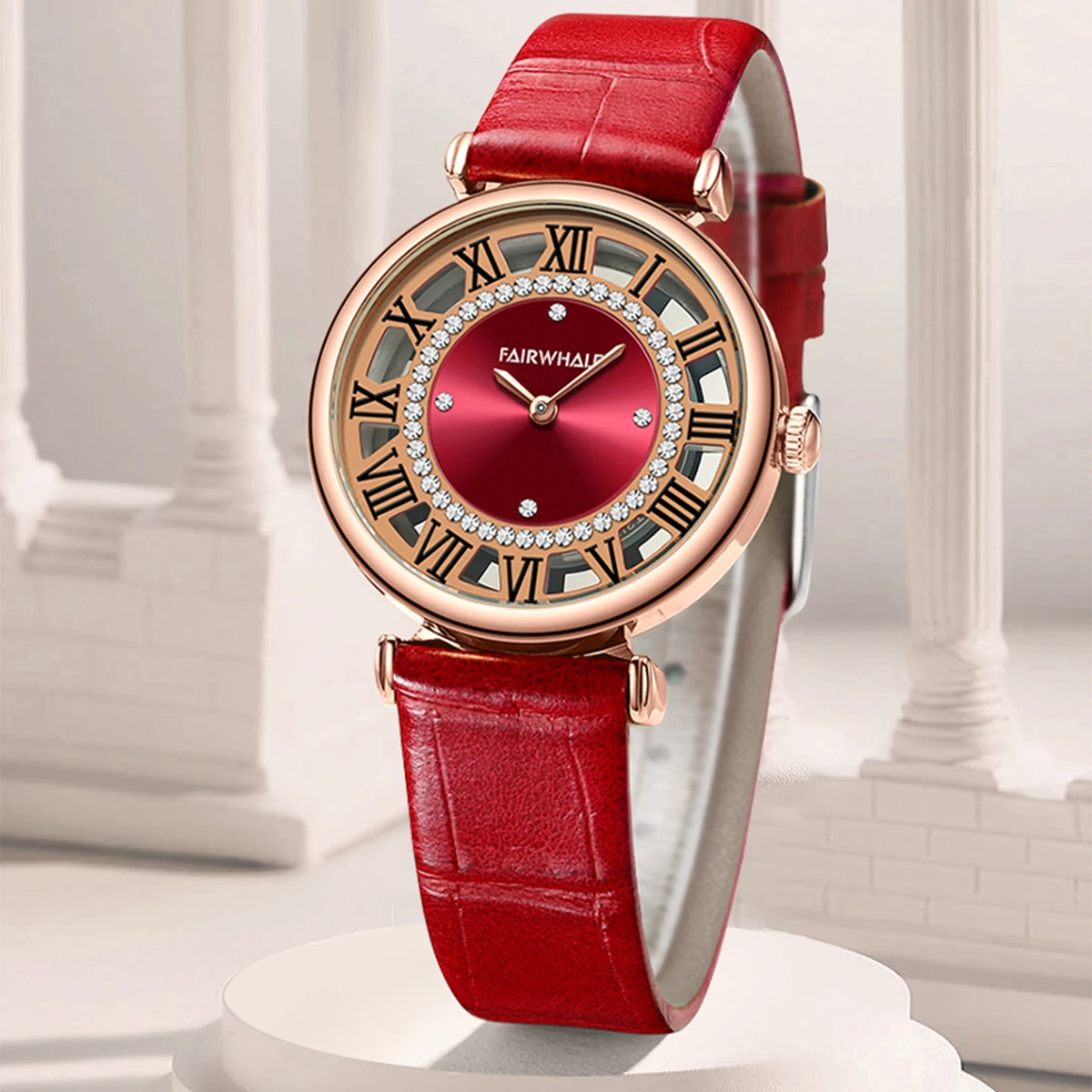 Mark Fairwhale Red Roman Skeleton Woman Quartz Watches Leather Strap Waterproof Genuine Leather Watches for women
Mark Fairwhale Red Roman Skeleton Woman Quartz Watches Leather Strap Waterproof Genuine Leather Watches for women