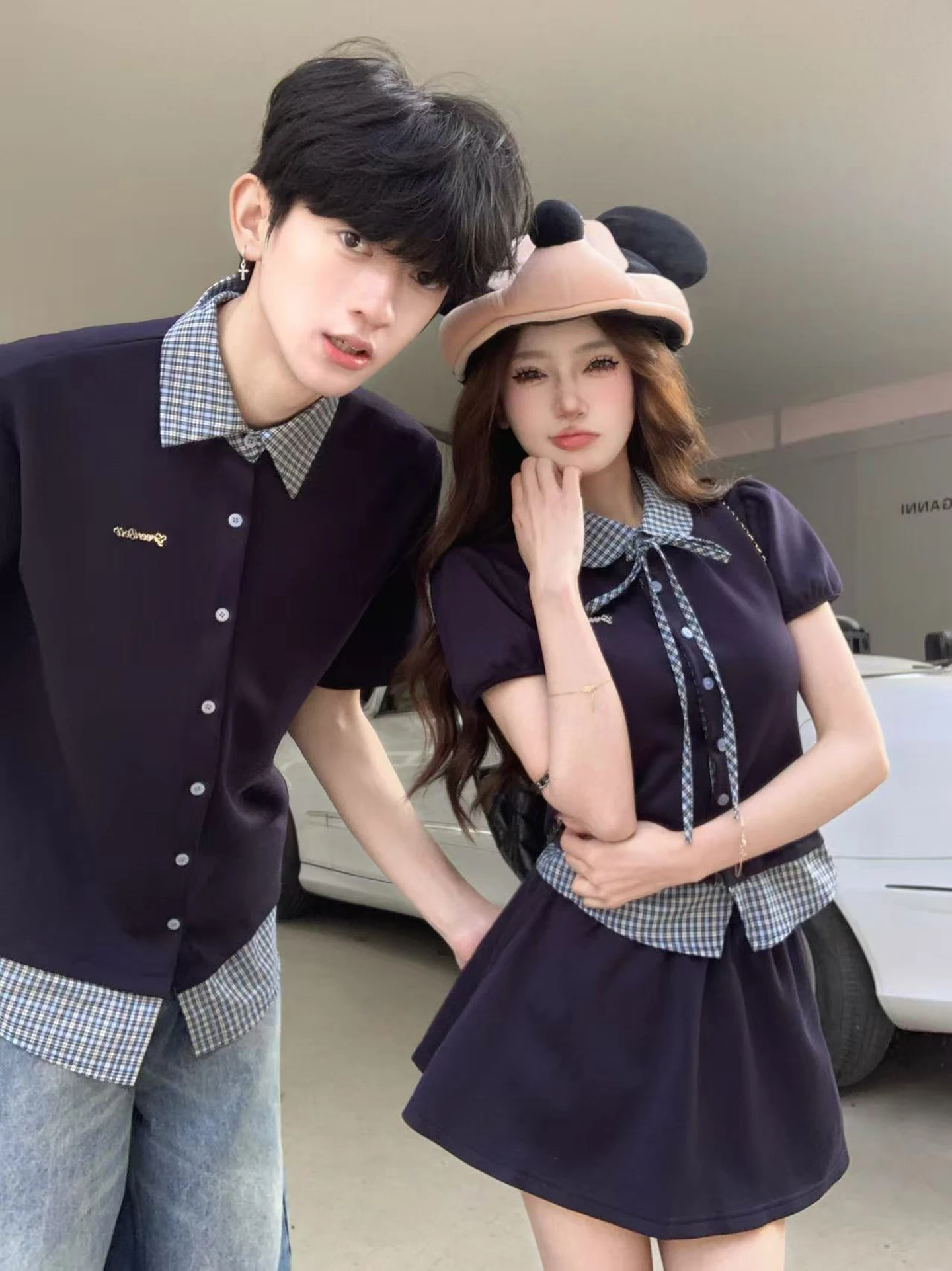 Couple's Summer High-End Feeling Short Sleeve T-Shirt Set Korean College Style Patchwork Plaid Fake Two-Piece Skirt And Shirt
Couple's Summer High-End Feeling Short Sleeve T-Shirt Set Korean College Style Patchwork Plaid Fake Two-Piece Skirt And Shirt