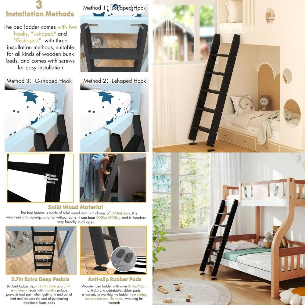 50-60 Wooden Bunk Bed Ladder with Deep Steps & Anti-Slip Pads for Loft, Dorm, RV - Supports 660 lbs
50-60 Wooden Bunk Bed Ladder with Deep Steps & Anti-Slip Pads for Loft, Dorm, RV - Supports 660 lbs