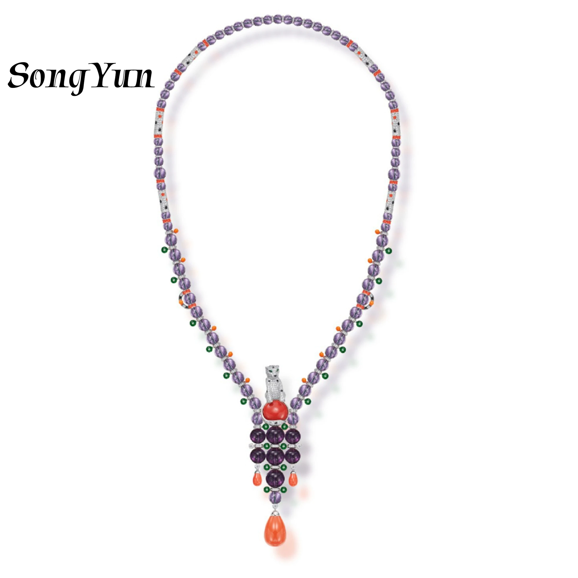 SY Luxury Jewelry Natural Crystal Amethyst Pendant Necklace 925 Sterling Silver Green Eye Cheetah Leopard Necklaces For Women
SY Luxury Jewelry Natural Crystal Amethyst Pendant Necklace 925 Sterling Silver Green Eye Cheetah Leopard Necklaces For Women