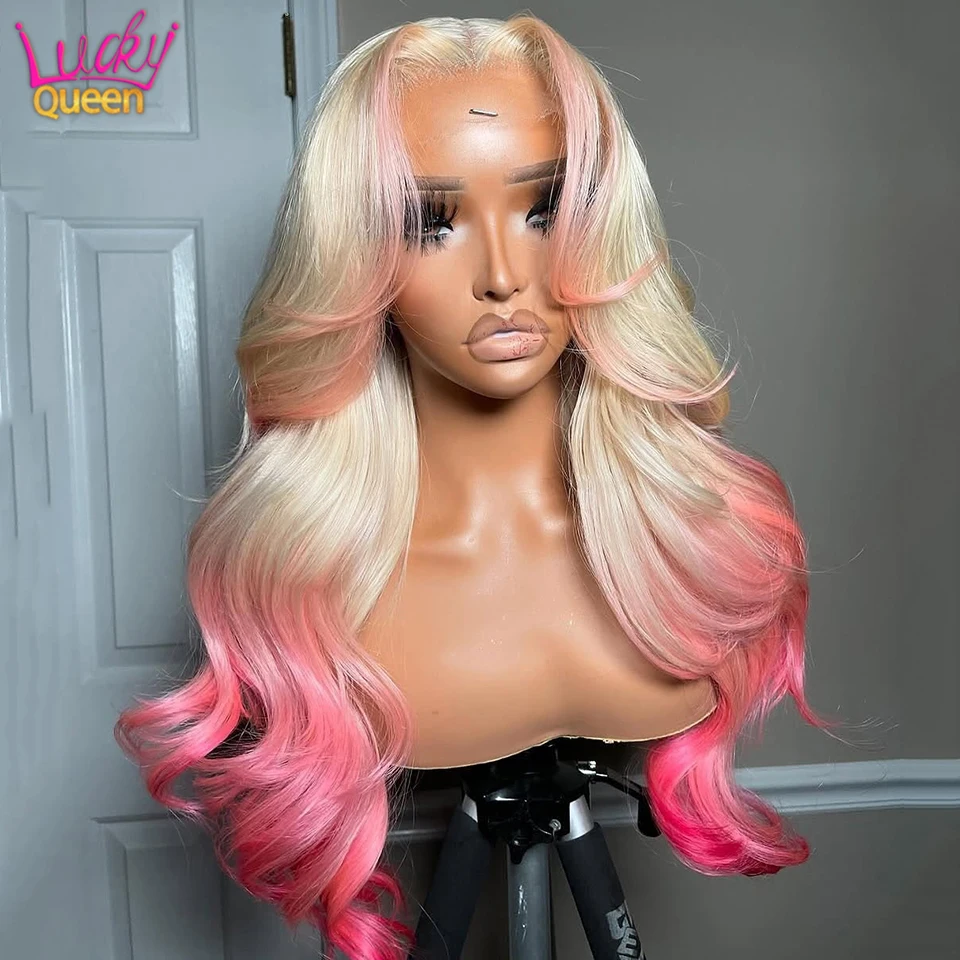 613 Blonde Ombre Pink Human Hair Body Wave 180 Density Pre Plucked Lace Frontal 13X6 For Women Transparent Lace Colorful Wigs
613 Blonde Ombre Pink Human Hair Body Wave 180 Density Pre Plucked Lace Frontal 13X6 For Women Transparent Lace Colorful Wigs