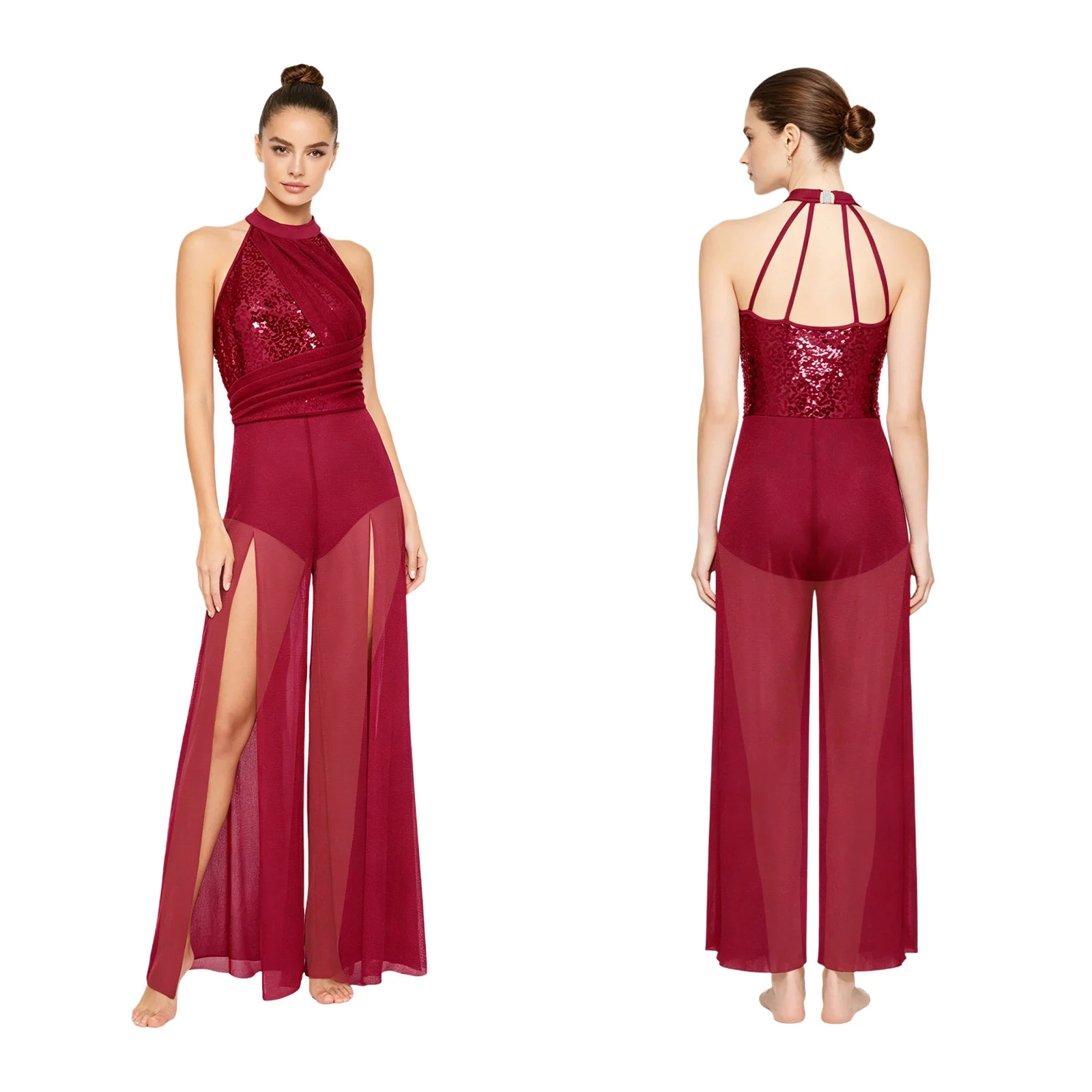 Women Modern Lyrical Dance Performance Jumpsuit Sleeveless Sequin Sheer Mesh Bodysuit for Skating Gymnastics Acrobatics Ballet
Women Modern Lyrical Dance Performance Jumpsuit Sleeveless Sequin Sheer Mesh Bodysuit for Skating Gymnastics Acrobatics Ballet