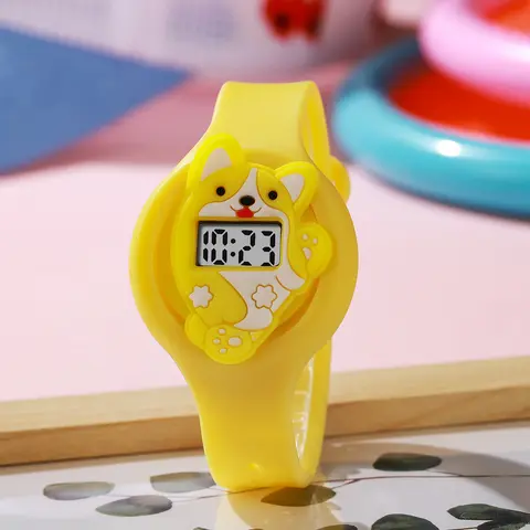 Cartoon creative cute yellow Corgi-shaped electronic watch, suitable for Christmas and Halloween gifts