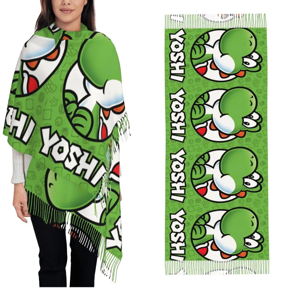 Шарф в стиле игры Super Mario Bros Yoshi для женщин, зимний большой шарф с кисточками для повседневной носки
Шарф в стиле игры Super Mario Bros Yoshi для женщин, зимний большой шарф с кисточками для повседневной носки