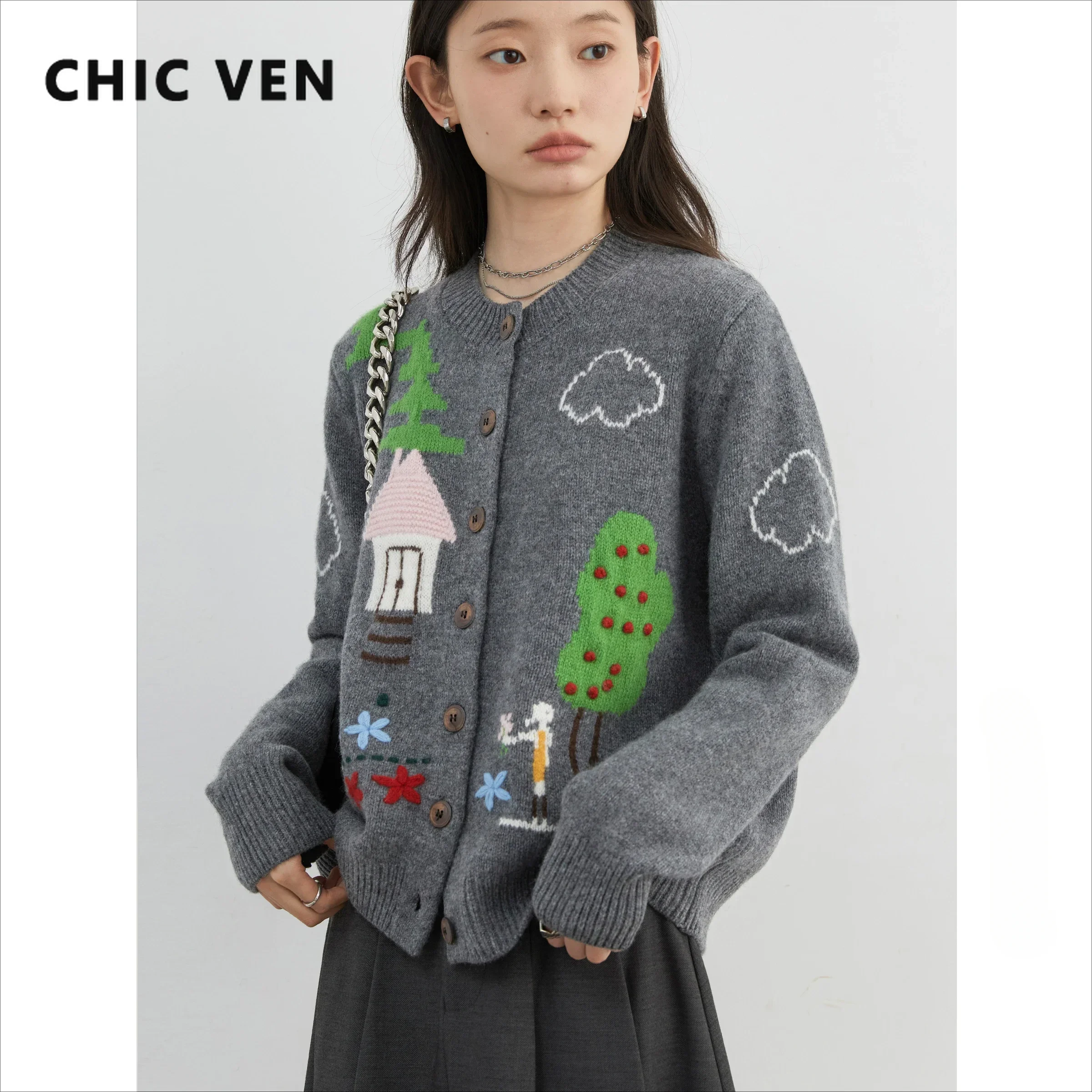 CHIC VEN Women Cardigan Fashion Funny Design Contrast O-neck Knitted Sweaters Fashion Female Clothing Autumn Winter New 2024
CHIC VEN Women Cardigan Fashion Funny Design Contrast O-neck Knitted Sweaters Fashion Female Clothing Autumn Winter New 2024