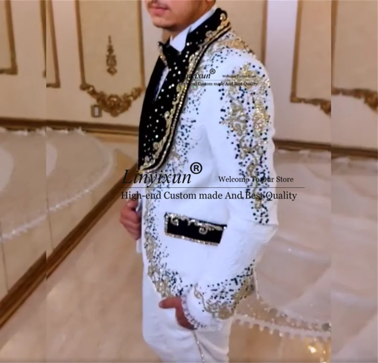 Designer style Luxury Men‘s Shawl Lapel Diamonds Embellished Suits Groom Wedding Tuxedos 3 Pieces Male Prom Blazers traje hombre
Designer style Luxury Men‘s Shawl Lapel Diamonds Embellished Suits Groom Wedding Tuxedos 3 Pieces Male Prom Blazers traje hombre