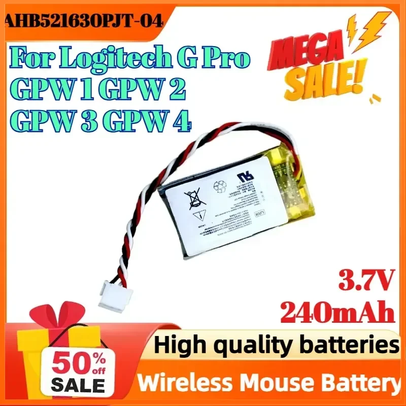 AHB521630PJT-04 3.7V 240mAh Digital Battery for Logitech G Pro GPW 1/2/3/4 Wireless Mouse Battery
AHB521630PJT-04 3.7V 240mAh Digital Battery for Logitech G Pro GPW 1/2/3/4 Wireless Mouse Battery