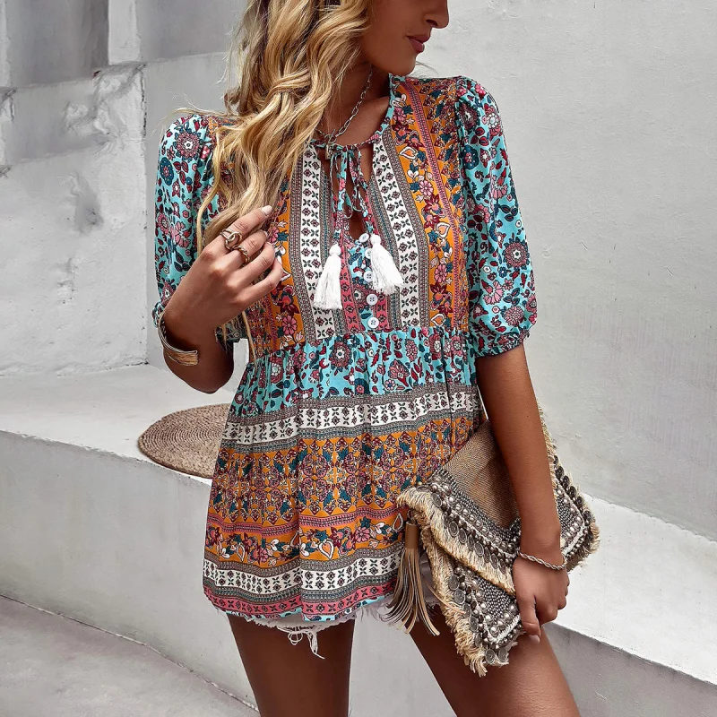 Diyun European and American Women's Fashion Spring Summer Casual Vacation Style Half SleeveVPrinted Collar Top
Diyun European and American Women's Fashion Spring Summer Casual Vacation Style Half SleeveVPrinted Collar Top