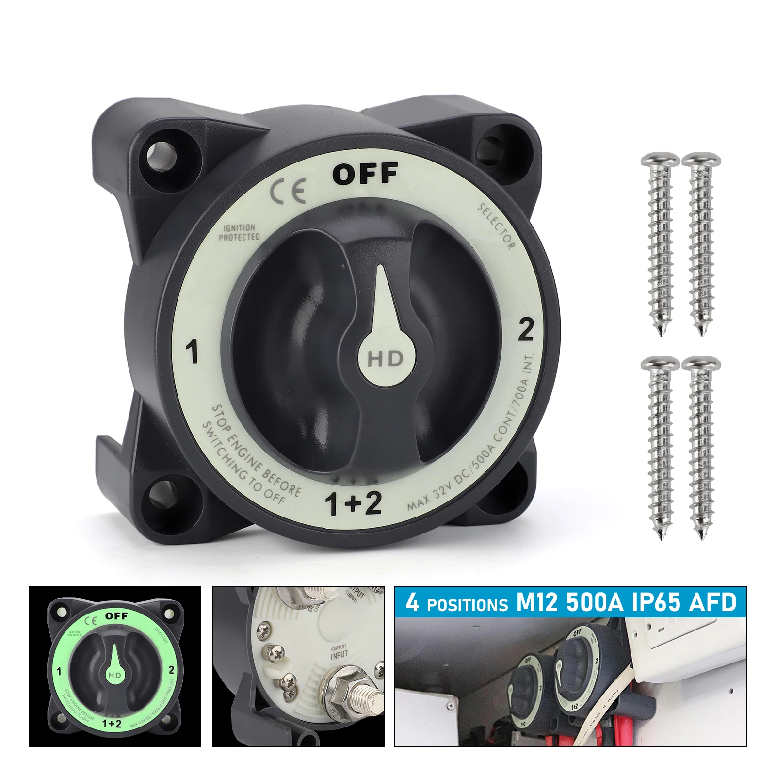 Car 12V-48V 500A AFD Battery Rotary Switch Isolators Alternator Field Disconnect M12 Stud HD-Series For Car Truck Ship Speedboat
Car 12V-48V 500A AFD Battery Rotary Switch Isolators Alternator Field Disconnect M12 Stud HD-Series For Car Truck Ship Speedboat
