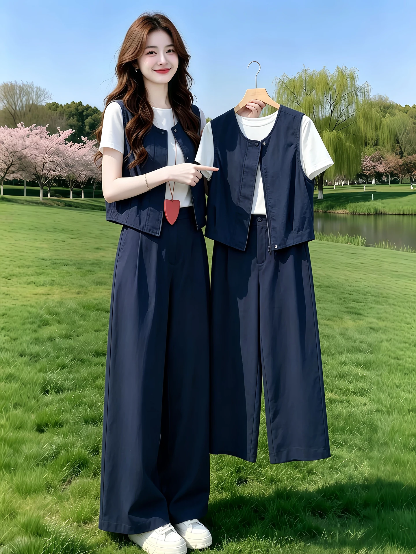 Loose Comfortable Women's Summer T-Shirt Wide Leg Pants Vest Three-Piece Set Casual Commute Style Short Sleeve round Neck
Loose Comfortable Women's Summer T-Shirt Wide Leg Pants Vest Three-Piece Set Casual Commute Style Short Sleeve round Neck