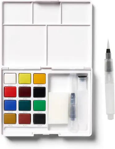 SAKURA Koi Pocket Field Sketch Kit - Watercolor Sets for Painting On the Go - 12 Colors - 1 Water Brush - 1 Sponge - 1 Palette