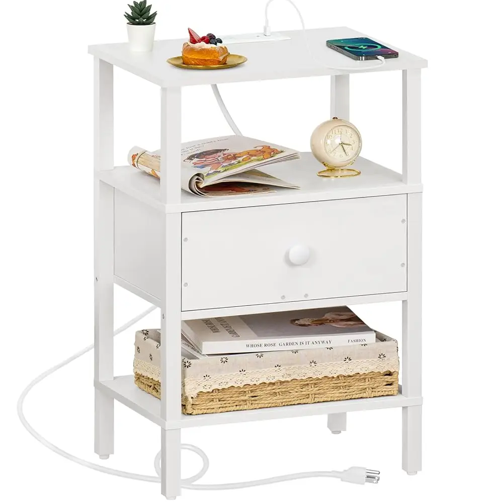 Nightstand With Charging Station And Usb Ports, 3-Tier Storage End Table With Drawer Shelf, Night Stand For Small Spaces, Wood
Nightstand With Charging Station And Usb Ports, 3-Tier Storage End Table With Drawer Shelf, Night Stand For Small Spaces, Wood