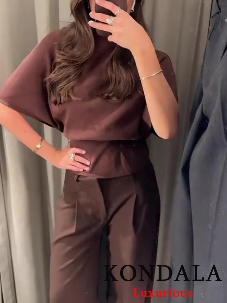 KONDALA Casual Women Pullover Sweater Solid Sashes O-Neck Half Sleeve Knitted Straight Sweater New Fashion 2025 Autumn Sweater
KONDALA Casual Women Pullover Sweater Solid Sashes O-Neck Half Sleeve Knitted Straight Sweater New Fashion 2025 Autumn Sweater