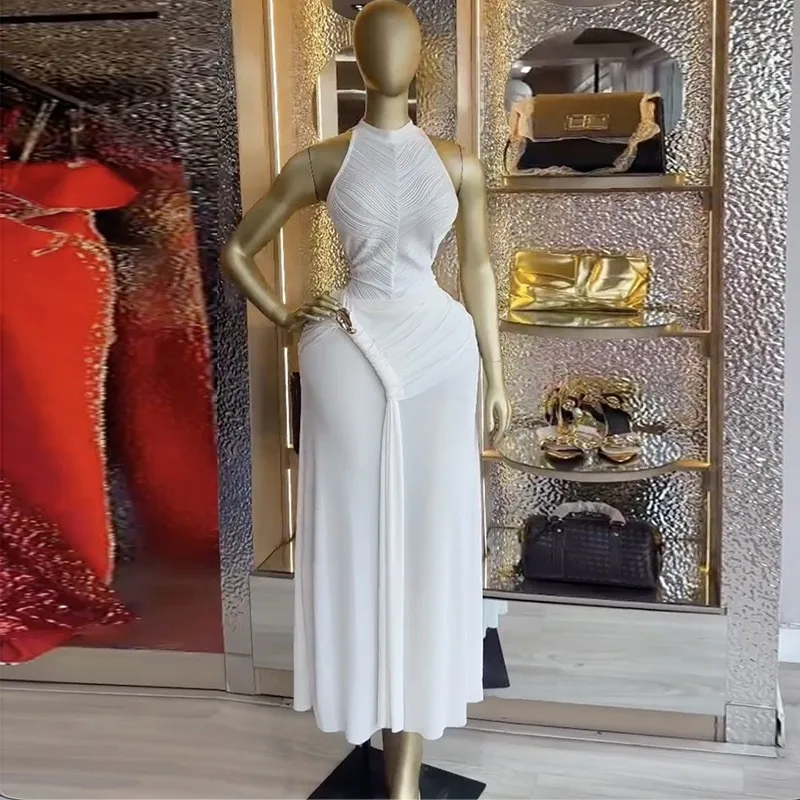 Summer Elegant Party Dress White Sleeveless Dresses Evening Women's Maxi Dress Black Ruched Waist Off Shoulder with Metallic
Summer Elegant Party Dress White Sleeveless Dresses Evening Women's Maxi Dress Black Ruched Waist Off Shoulder with Metallic