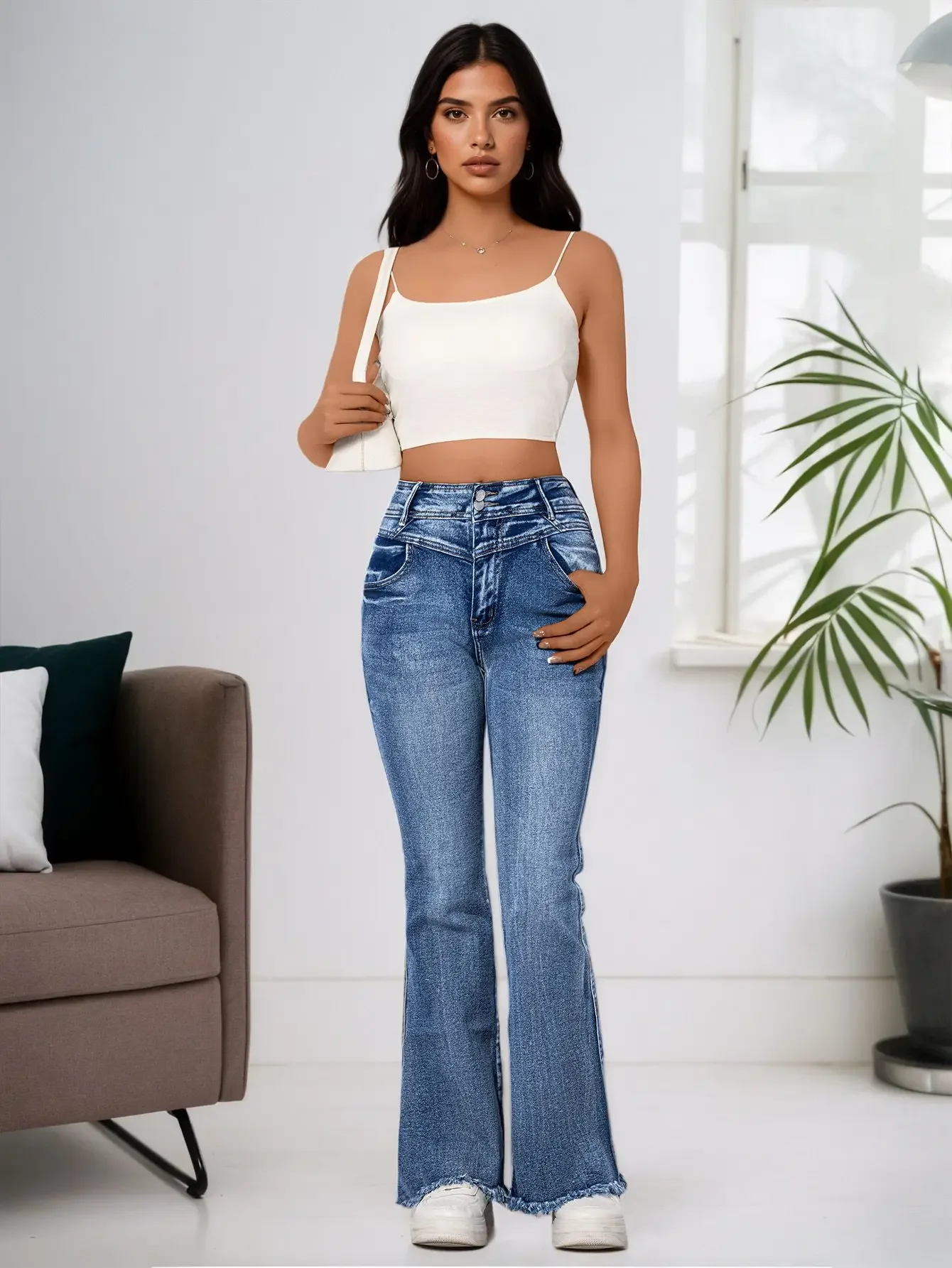 Y2K эластичные джинсы с высокой талией для женщин, расклешенные брюки с контролем живота и двойной пуговицей в стиле ретро
Y2K эластичные джинсы с высокой талией для женщин, расклешенные брюки с контролем живота и двойной пуговицей в стиле ретро