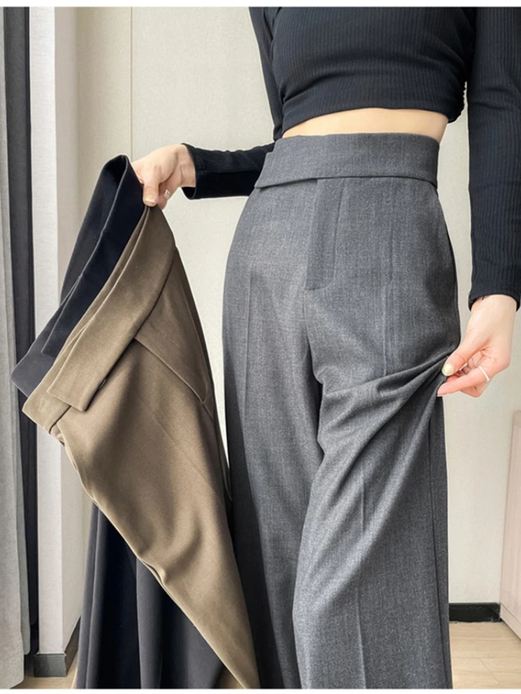 High end woolen pants for women autumn and winter new high waist and slim drape narrow version wide leg suit pants
High end woolen pants for women autumn and winter new high waist and slim drape narrow version wide leg suit pants