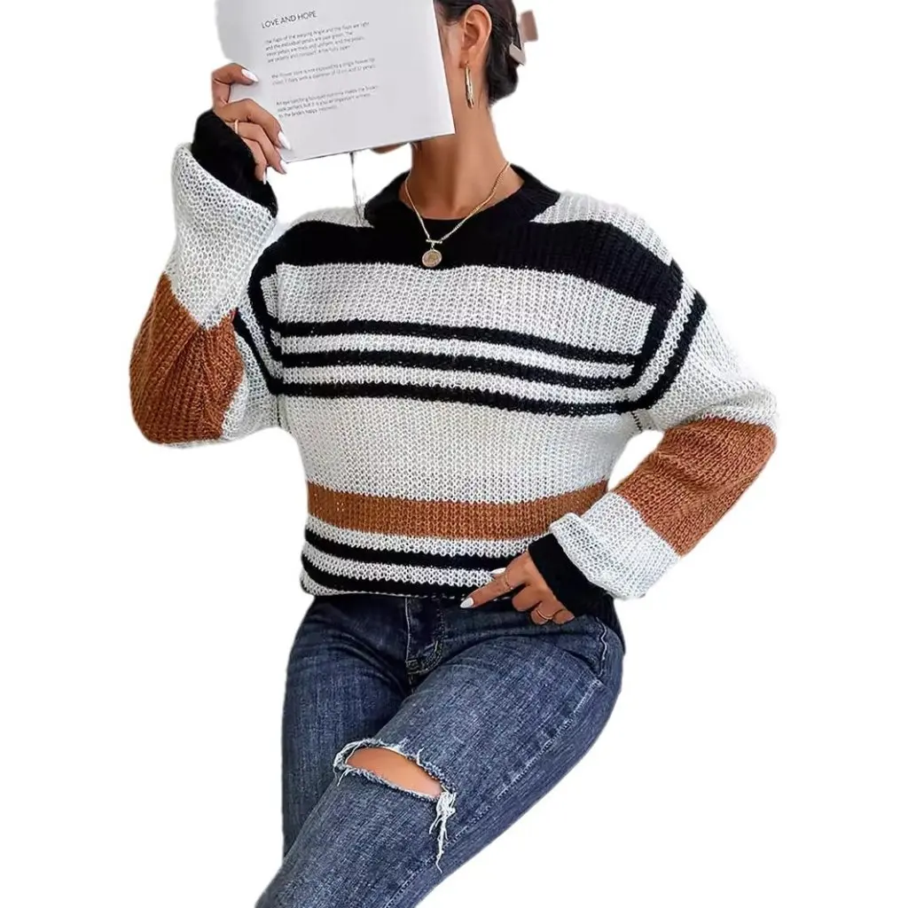 Women's Long Sleeve round Neck Sweater Top Color Block Striped Design European And American Style Autumn Winter Fashion X634
Women's Long Sleeve round Neck Sweater Top Color Block Striped Design European And American Style Autumn Winter Fashion X634