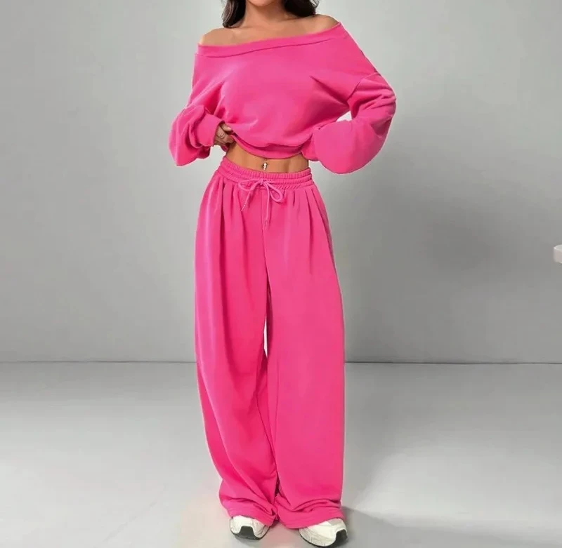 Осень и зима, новый продукт, повседневный комплект, свободный однотонный комплект с одним воротником и открытыми плечами, однотонные брюки, комплект из двух предметов, женский модный комплект
Осень и зима, новый продукт, повседневный комплект, свободный однотонный комплект с одним воротником и открытыми плечами, однотонные брюки, комплект из двух предметов, женский модный комплект