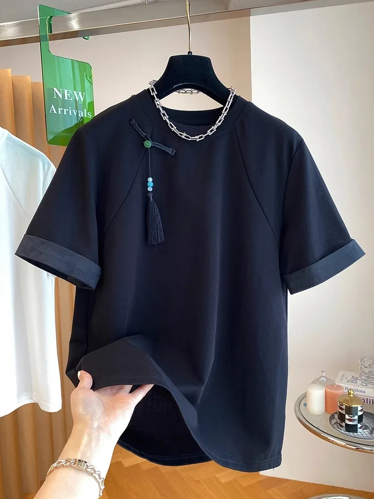 plus Size Women's Casual Loose Short Sleeve T-Shirt Black Button up Top Summer Comfortable plus Size Fashion Chinese Style
plus Size Women's Casual Loose Short Sleeve T-Shirt Black Button up Top Summer Comfortable plus Size Fashion Chinese Style