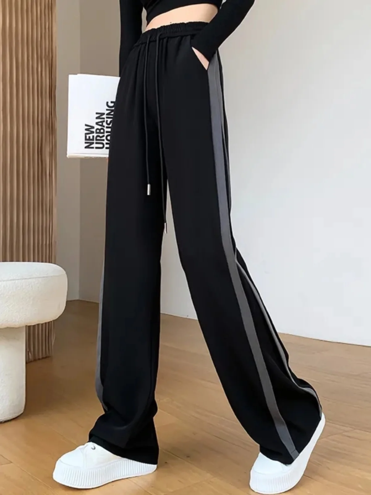 Slimming High Waist Wide Leg Pants Women's Spring Summer New Style Casual Loose Black Sports Floor Length Trousers
Slimming High Waist Wide Leg Pants Women's Spring Summer New Style Casual Loose Black Sports Floor Length Trousers