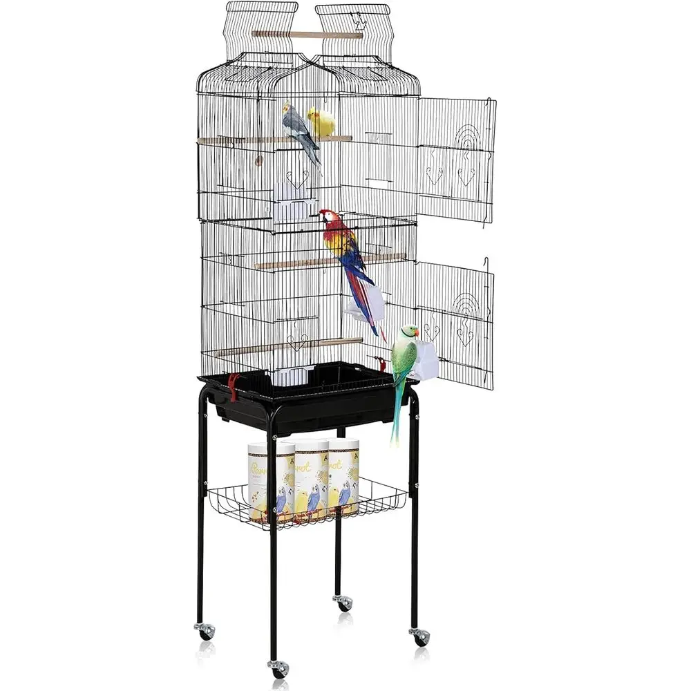 Open Top 64 Wrought Iron Bird Cage with Rolling Stand and Storage Shelf for Cockatiels, Conures, Lovebirds, and Canaries - Black
Open Top 64 Wrought Iron Bird Cage with Rolling Stand and Storage Shelf for Cockatiels, Conures, Lovebirds, and Canaries - Black