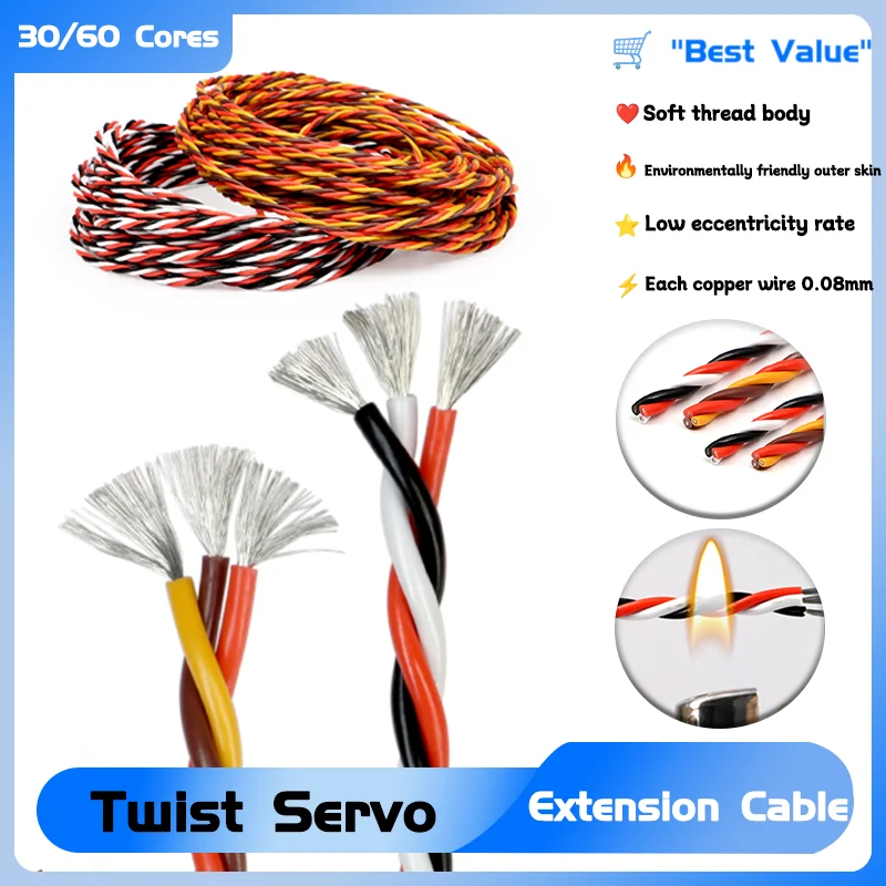 JR Futaba Twisted Wire Lead For RC Airplane Accessories Twist Servo Extension Cable 3 way 22/26 AWG 5/10/20M 30/60 Cores
JR Futaba Twisted Wire Lead For RC Airplane Accessories Twist Servo Extension Cable 3 way 22/26 AWG 5/10/20M 30/60 Cores