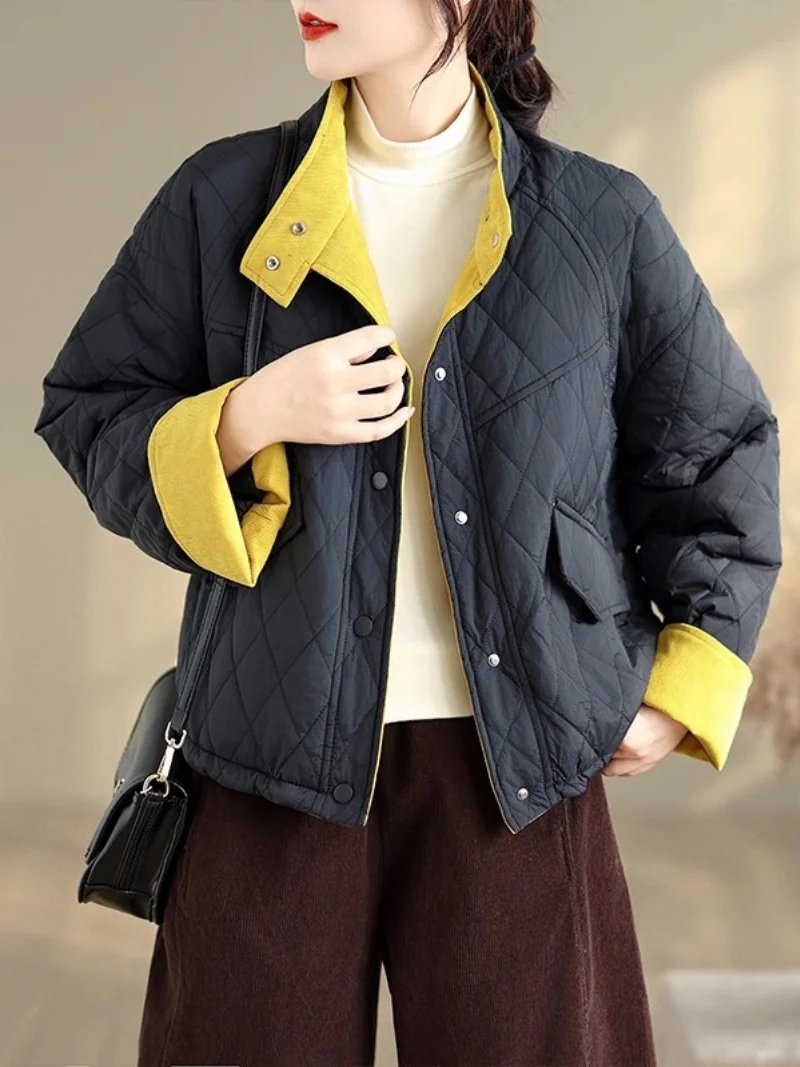Korean Contrasting Stand Up Collar Cotton Jacket Design Casual Thick Women Fashion Single Breasted Short Outerwear Coat w1093
Korean Contrasting Stand Up Collar Cotton Jacket Design Casual Thick Women Fashion Single Breasted Short Outerwear Coat w1093