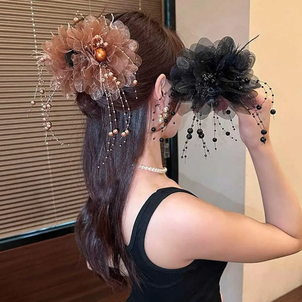 Elegant Mesh Flower Hair clip for women elegant Pearl Tassel Shark Clip Fashion Girl Ponytail Clip Hair Accessories
Elegant Mesh Flower Hair clip for women elegant Pearl Tassel Shark Clip Fashion Girl Ponytail Clip Hair Accessories