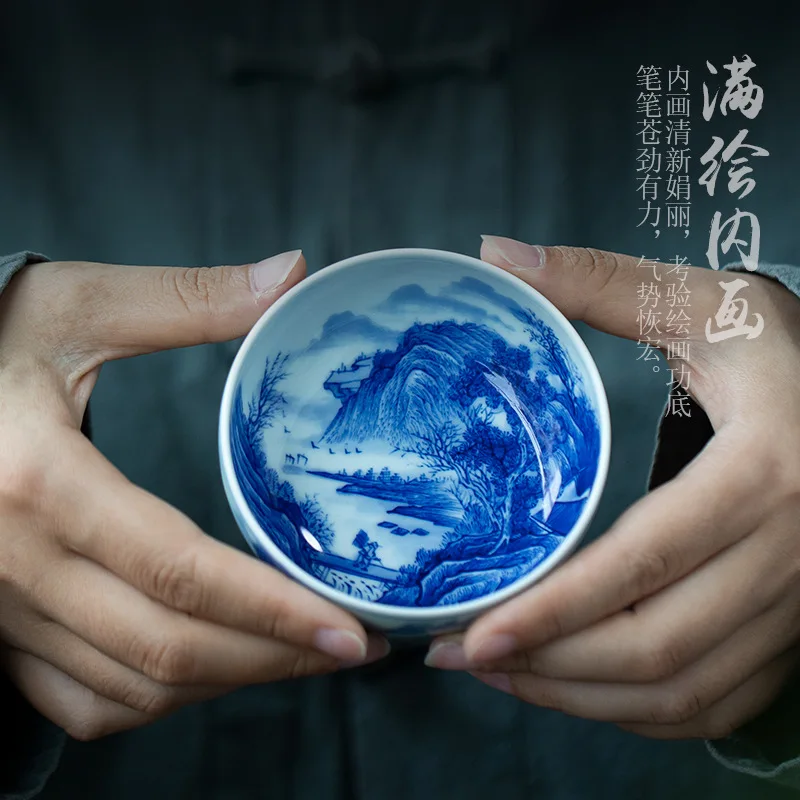 Jingdezhen Porcelain Hand Painted Blue and White Flower inside outside Full Painting Landscape Cup Handmade Tea Single Set
Jingdezhen Porcelain Hand Painted Blue and White Flower inside outside Full Painting Landscape Cup Handmade Tea Single Set