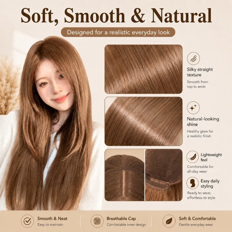 Autumn Latte Long Straight Wig for Women 70cm Synthetic Hair, Natural Looking Daily Cosplay Wig with Breathable Adjustable Cap
Autumn Latte Long Straight Wig for Women 70cm Synthetic Hair, Natural Looking Daily Cosplay Wig with Breathable Adjustable Cap