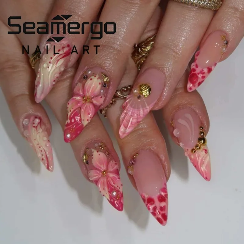 24PCS Rose Pink 3D Flowers Shell Almond Press on False Nails with Glue Spot Patterns French Fake Nails Trendy Fashion Nail Tips
24PCS Rose Pink 3D Flowers Shell Almond Press on False Nails with Glue Spot Patterns French Fake Nails Trendy Fashion Nail Tips