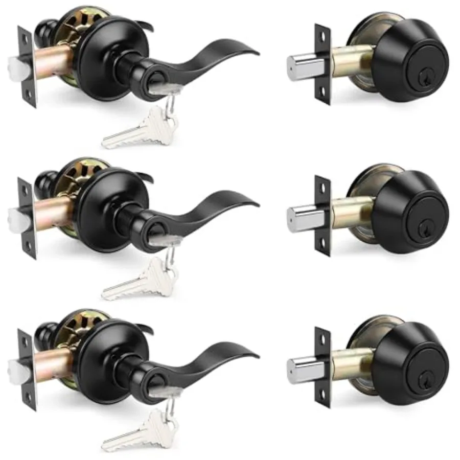 Front Door Entry Lever Lockset, Single Cylinder Deadbolt Combination Set, Flat Finish Keyed Alike Combo, Reversible for Right a
Front Door Entry Lever Lockset, Single Cylinder Deadbolt Combination Set, Flat Finish Keyed Alike Combo, Reversible for Right a