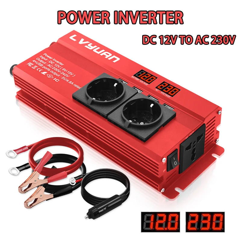 DC12V To AC 110V/220V Continuous1300W/Peak 6000W Suitable For Car Home Laptop 4 USB EU/US/Universal Portable Power Inverter
DC12V To AC 110V/220V Continuous1300W/Peak 6000W Suitable For Car Home Laptop 4 USB EU/US/Universal Portable Power Inverter