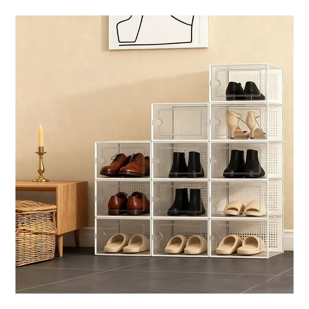 12 24Pack Shoe Storage Boxes, Transparent Plastic Stackable Shoe Cabinet Organizer, SpaceSaving Folding Athletic Shoe Container
12 24Pack Shoe Storage Boxes, Transparent Plastic Stackable Shoe Cabinet Organizer, SpaceSaving Folding Athletic Shoe Container