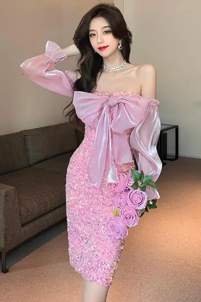 2025 Luxury Sequins Evening Dresses Women's Sexy Two-Way Off-shoulder Bow Tie Bodycon Mermaid Gown for Formal Party Banquet Wear
2025 Luxury Sequins Evening Dresses Women's Sexy Two-Way Off-shoulder Bow Tie Bodycon Mermaid Gown for Formal Party Banquet Wear