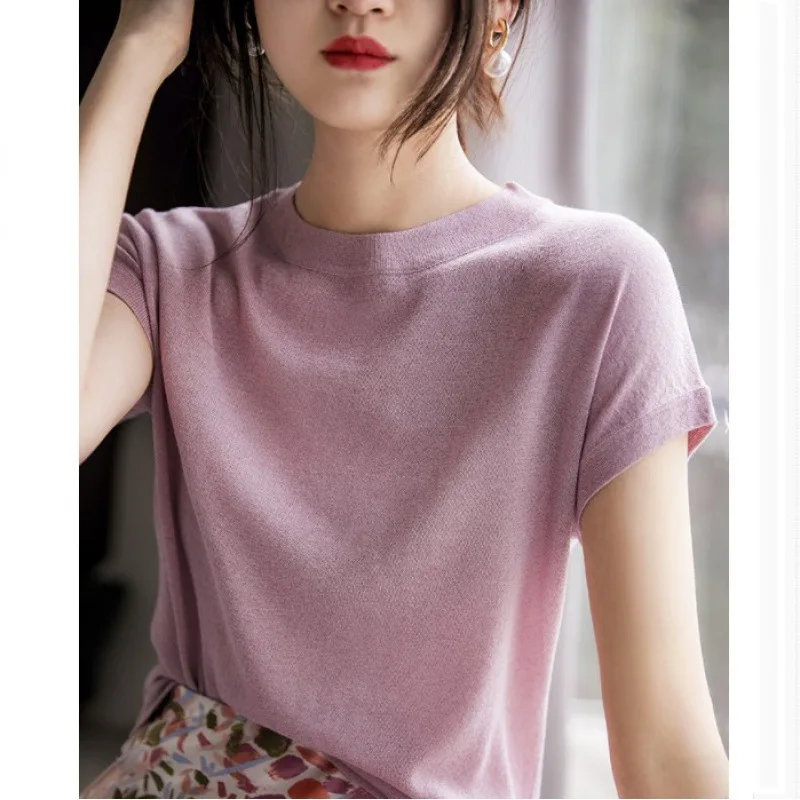 Женская одежда, однотонная футболка со сверкающими кристаллами, летняя тонкая повседневная короткая футболка с вязаными рукавами, женский пуловер с круглым вырезом, модный базовый топ
Женская одежда, однотонная футболка со сверкающими кристаллами, летняя тонкая повседневная короткая футболка с вязаными рукавами, женский пуловер с круглым вырезом, модный базовый топ