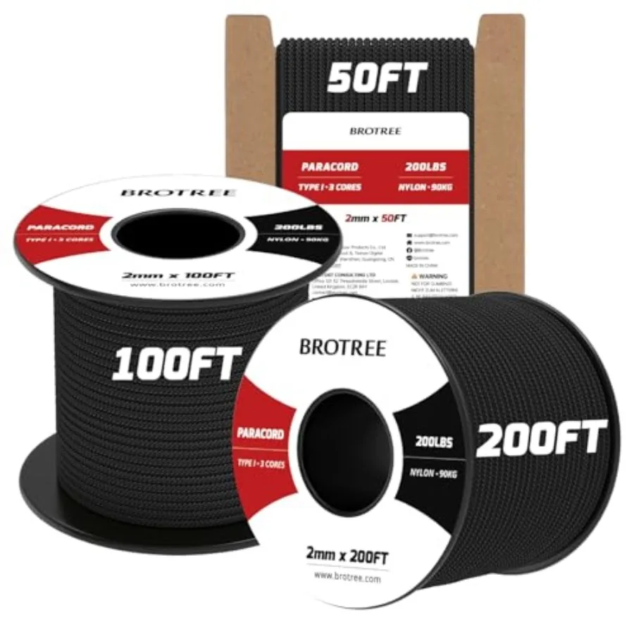2mm Paracord 3 Strands 100Feet Parachute Cord on Spool - 100% Nylon Type I Rope for Outdoor, Craft, DIY - 200LBS Breaking Load
2mm Paracord 3 Strands 100Feet Parachute Cord on Spool - 100% Nylon Type I Rope for Outdoor, Craft, DIY - 200LBS Breaking Load