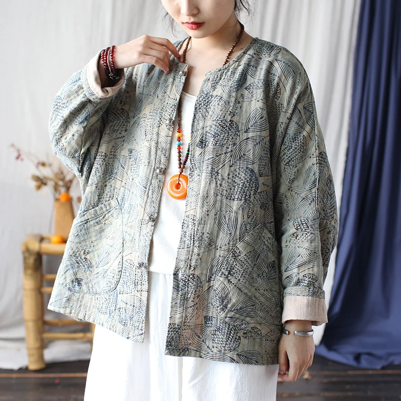 Women Long Sleeve Cotton Coats New 2025 Spring Vintage Style O-neck Leaf Pattern Loose Female Batwing Sleeve Casual Jackets M888
Women Long Sleeve Cotton Coats New 2025 Spring Vintage Style O-neck Leaf Pattern Loose Female Batwing Sleeve Casual Jackets M888