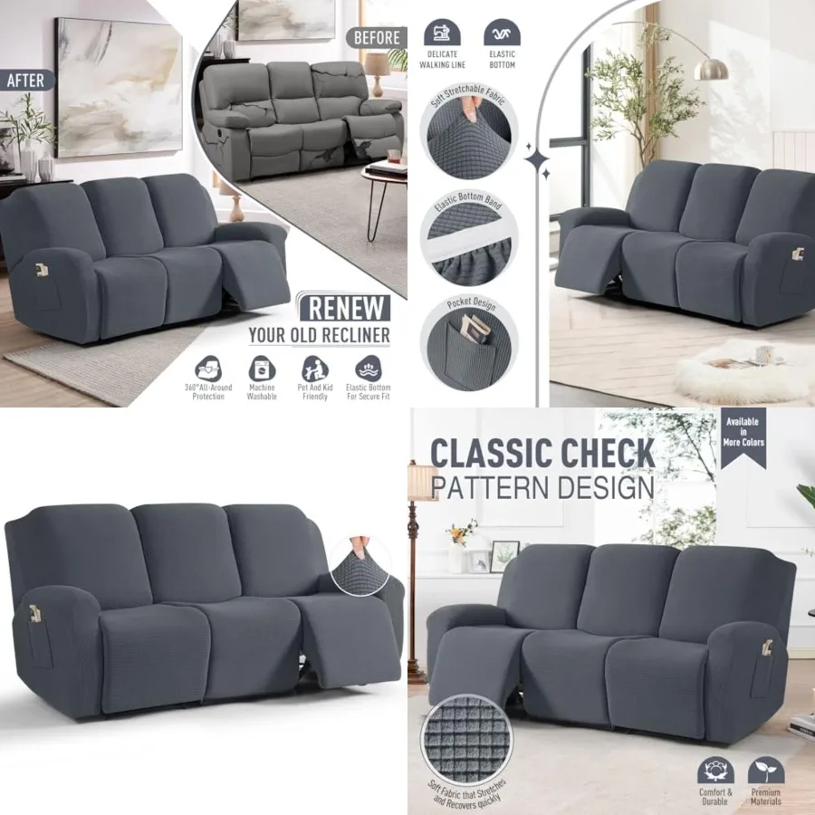 Recliner Sofa Covers 8-Pieces Stretch Large Couch Covers for s Reclining Slipcovers Soft Jacquard Pattern Furniture Protector
Recliner Sofa Covers 8-Pieces Stretch Large Couch Covers for s Reclining Slipcovers Soft Jacquard Pattern Furniture Protector