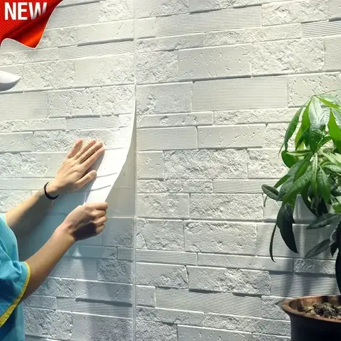 Wasserdichte DIY Ziegelmuster Heimdekoration Wohnzimmer Tapete 35X35cm 3D selbstklebende einfarbige Wandaufkleber