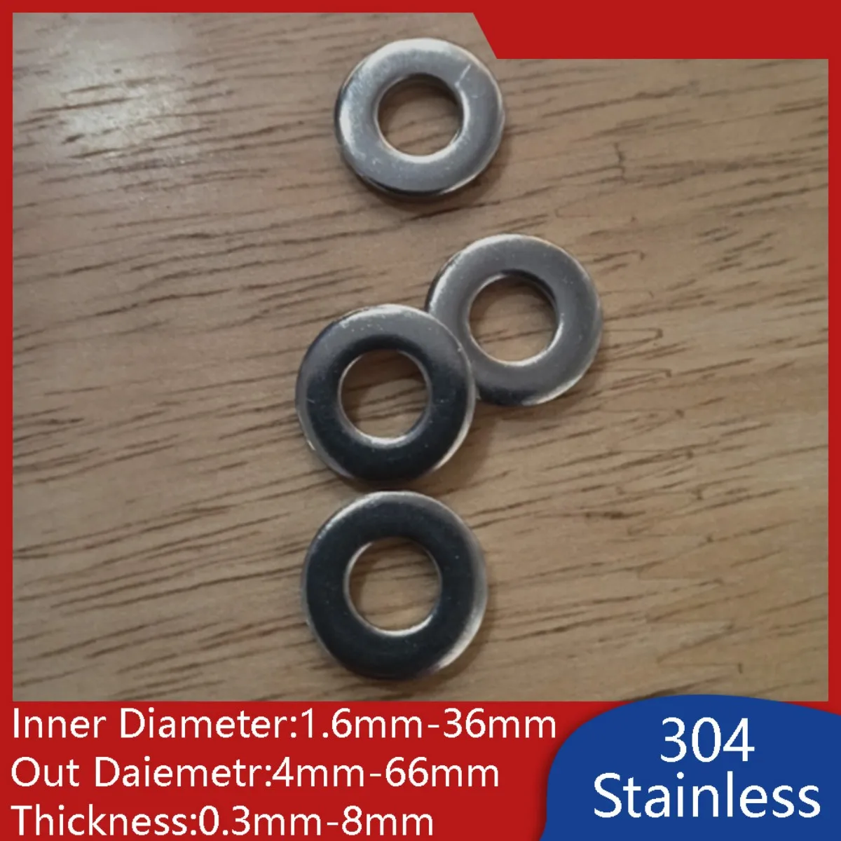 304 Stainless Steel Washers Metal Round Gasket Screw Spacer Flat Rings 0.5mm-8mm Thickness 2mm-36mm Inner Diameter
304 Stainless Steel Washers Metal Round Gasket Screw Spacer Flat Rings 0.5mm-8mm Thickness 2mm-36mm Inner Diameter
