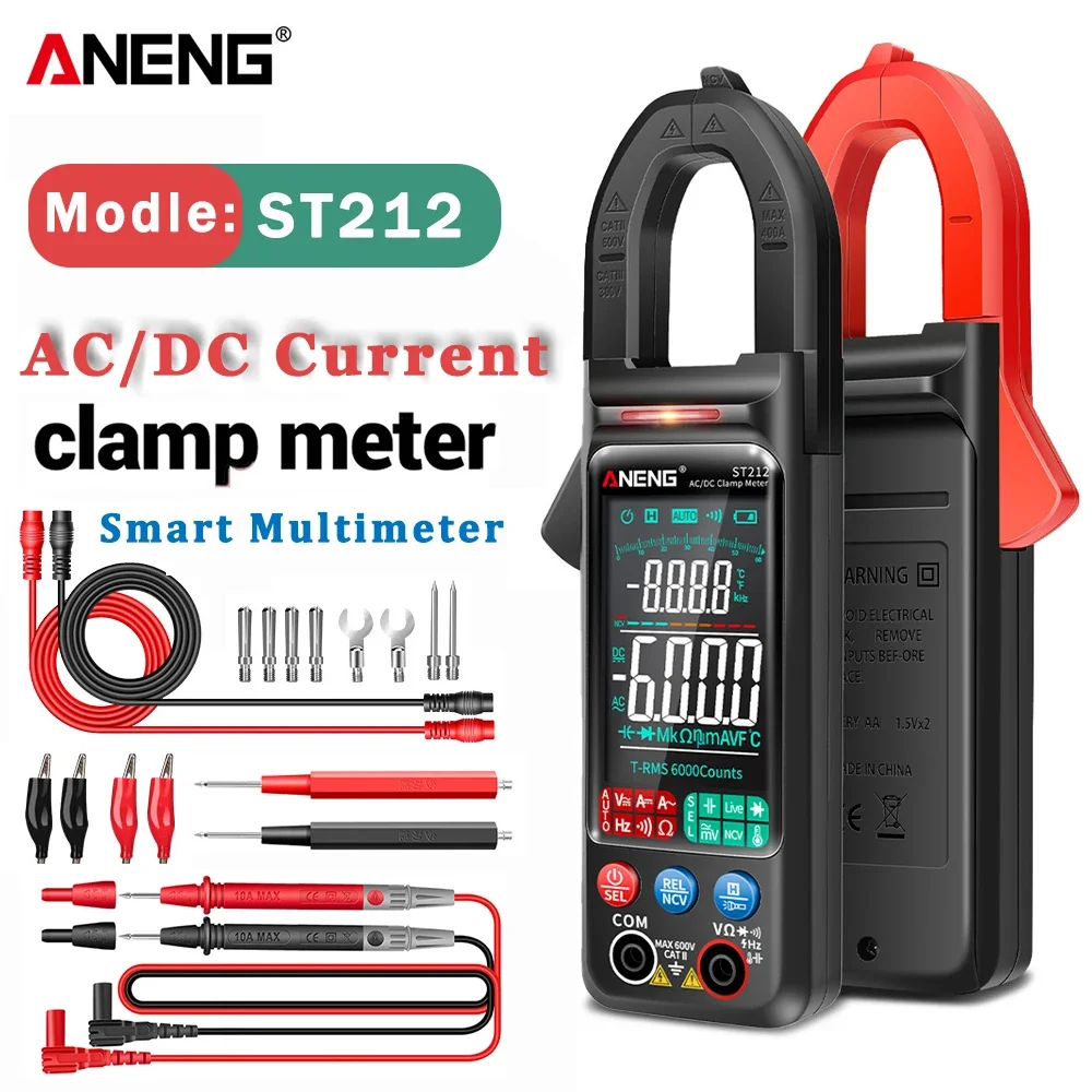 Цифровой клещевой мультиметр ANENG ST212 с большим цветным экраном, измеритель тока постоянного/переменного тока, 6000 измерений, 400А, тестер напряжения, частоты, NCV, Ом для автомобилей
Цифровой клещевой мультиметр ANENG ST212 с большим цветным экраном, измеритель тока постоянного/переменного тока, 6000 измерений, 400А, тестер напряжения, частоты, NCV, Ом для автомобилей