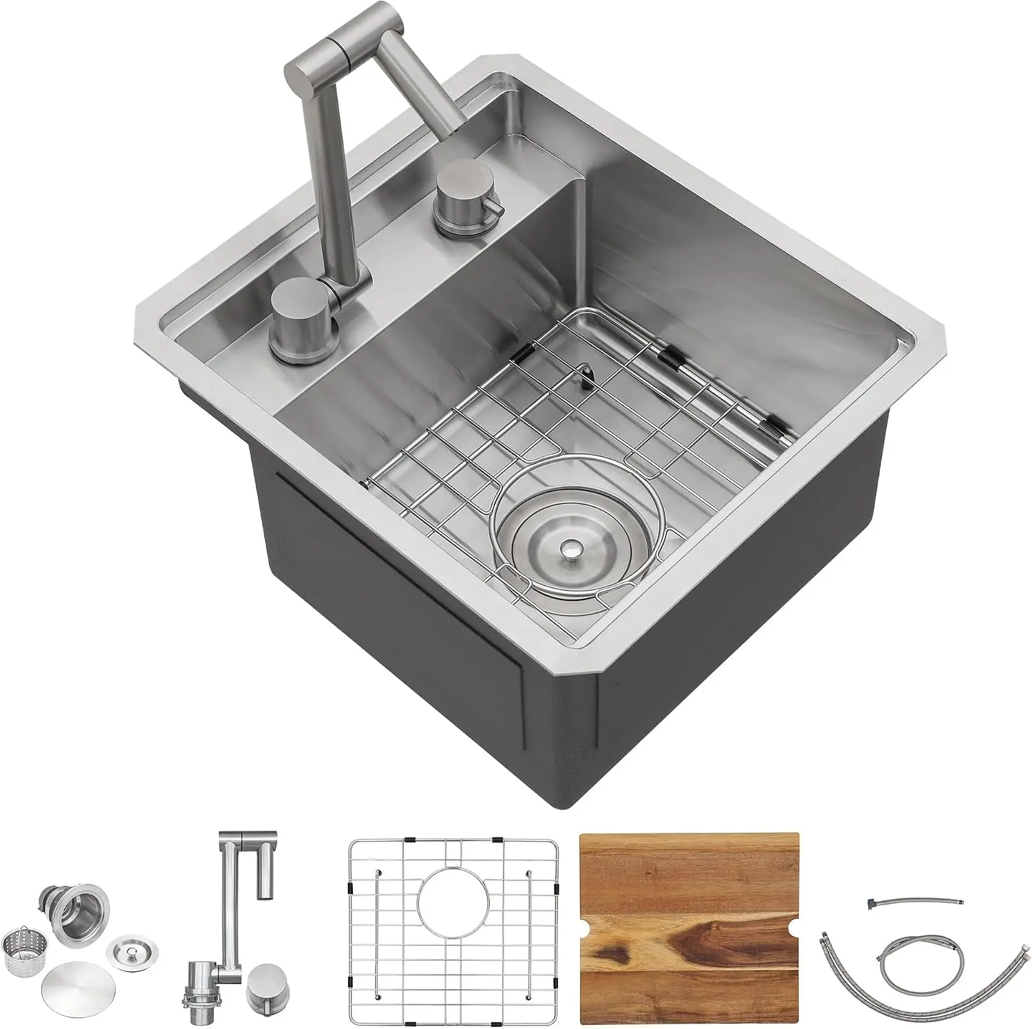 13"x15" Undermount RV Kitchen Sink Workstation | 16G Stainless Steel Single Bowl Basin with Foldable Faucet for Camper & Wet Bar
13"x15" Undermount RV Kitchen Sink Workstation | 16G Stainless Steel Single Bowl Basin with Foldable Faucet for Camper & Wet Bar