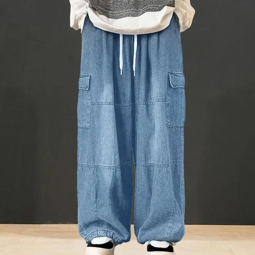 Cargo Jeans Versatile Oversized Cargo Pants Elastic Waist Drawstring Denim Trousers with Multiple Pockets for Men Solid Color
Cargo Jeans Versatile Oversized Cargo Pants Elastic Waist Drawstring Denim Trousers with Multiple Pockets for Men Solid Color