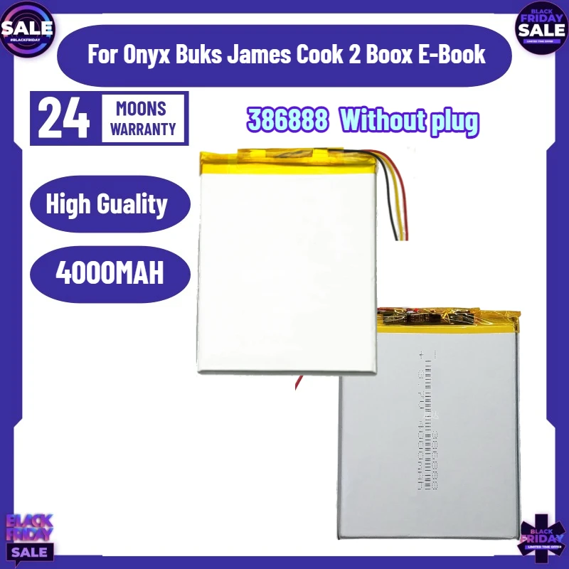 386888 3.7V 4000MAH Polymer Li-ion Battery for Onyx Buks James Cook 2 Boox E-Book Onyx Darwin 3 4 Caesar2 Without Plug
386888 3.7V 4000MAH Polymer Li-ion Battery for Onyx Buks James Cook 2 Boox E-Book Onyx Darwin 3 4 Caesar2 Without Plug