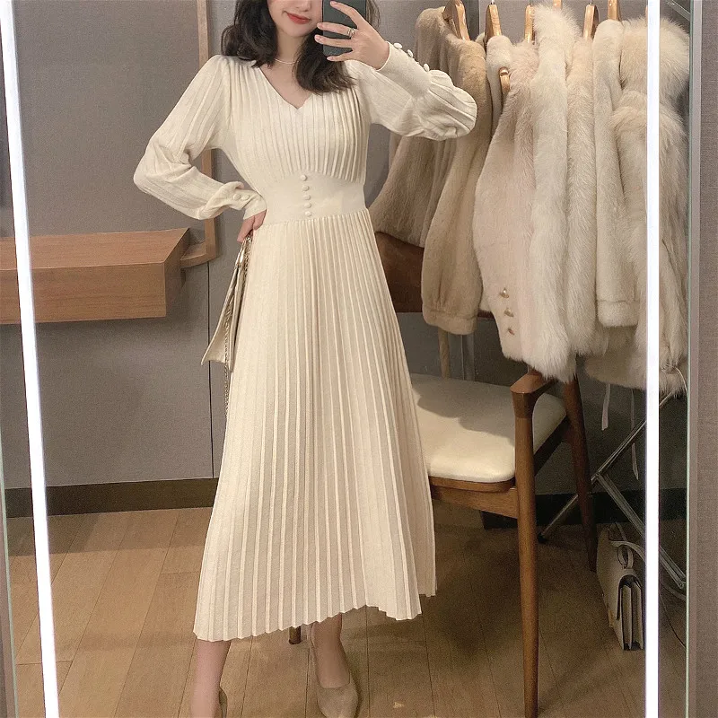 Knitted Dress Women Casual Long-sleeved Retro Elegant Office Sweater Dress Women Autumn and Winter One-piece Dress Vestidos New
Knitted Dress Women Casual Long-sleeved Retro Elegant Office Sweater Dress Women Autumn and Winter One-piece Dress Vestidos New