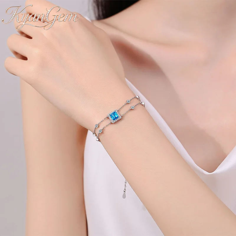 KyanGem 18K Gold Hand-inlaid Moissanite Bracelet, Sapphire Blue Color Gem Square Double Chain, Simple Moissanite Bracelet
KyanGem 18K Gold Hand-inlaid Moissanite Bracelet, Sapphire Blue Color Gem Square Double Chain, Simple Moissanite Bracelet