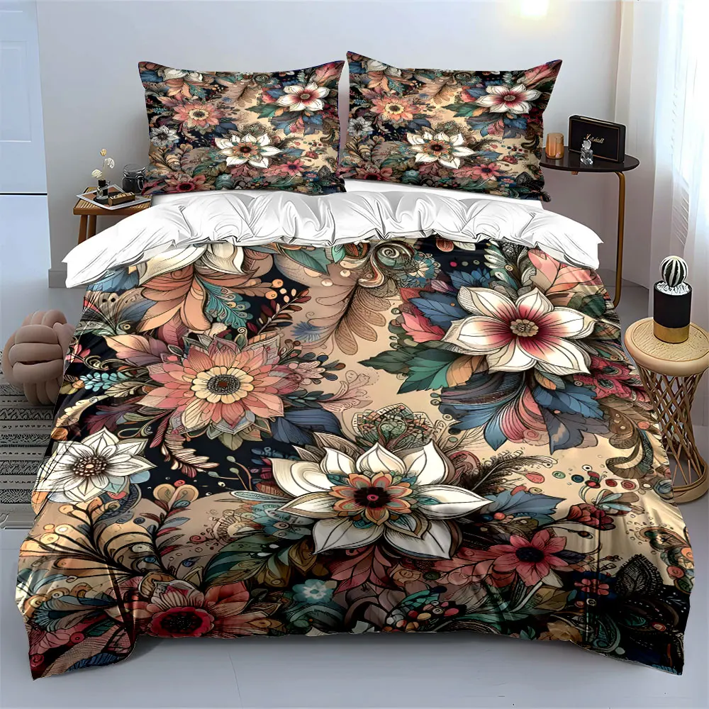 3Pcs Artistic Floral Bedding Set, Hand-Drawn Style Flowers on a Dark Background Print Duvet Cover, Modern Boho Style
3Pcs Artistic Floral Bedding Set, Hand-Drawn Style Flowers on a Dark Background Print Duvet Cover, Modern Boho Style